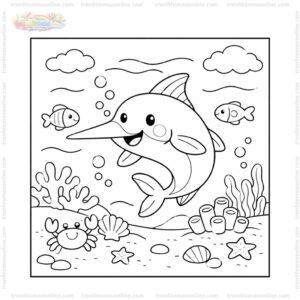 Tranh tô màu cá kiếm bơi dưới đáy biển