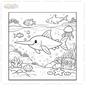 Tranh tô màu cá kiếm khám phá đại dương