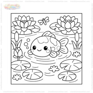 Tranh tô màu cá koi bơi trong hồ sen
