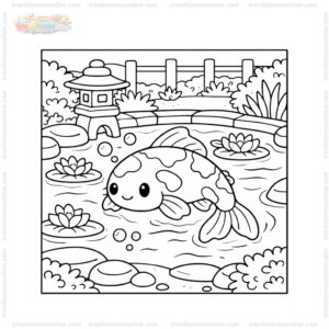 Tranh tô màu cá koi trong hồ cá sân vườn