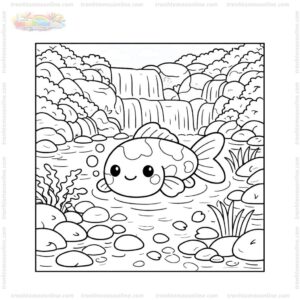 Tranh tô màu cá koi và thác nước phong thủy