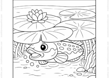 Tranh tô màu cá lóc ẩn mình dưới tán lá sen