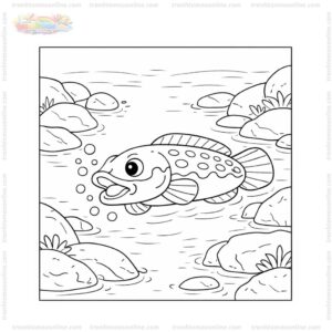 Tranh tô màu cá lóc bơi giữa các tảng đá dưới nước