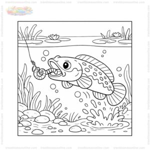Tranh tô màu cá lóc đang ăn mồi dưới ao
