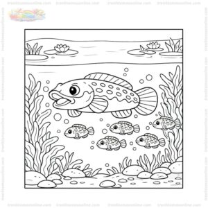 Tranh tô màu cá lóc mẹ dẫn đàn cá con