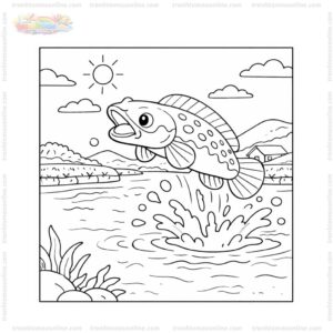 Tranh tô màu cá lóc nhảy khỏi mặt nước