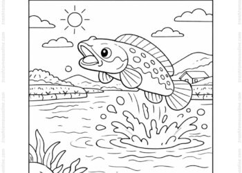 Tranh tô màu cá lóc nhảy khỏi mặt nước