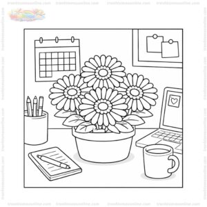 Tranh tô màu chậu hoa đồng tiền đẹp