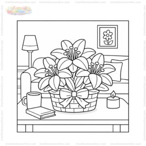 Tranh tô màu giỏ hoa ly trang trí