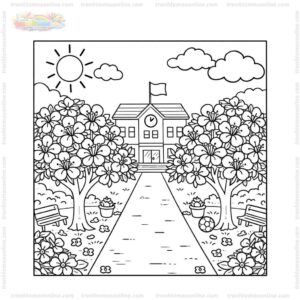 Tranh tô màu cây phượng vĩ trong trường