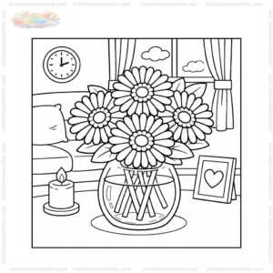 Tranh tô màu hoa đồng tiền trong bình