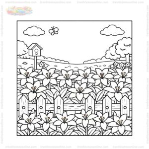 Tranh tô màu hoa ly bên hàng rào