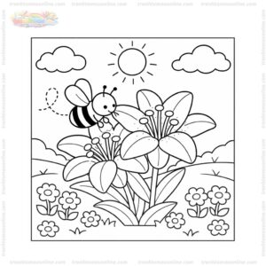 Tranh tô màu hoa ly và con ong
