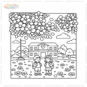 Tranh tô màu hoa phượng rơi trên sân trường