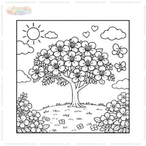 Tranh tô màu hoa phượng và bầu trời