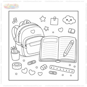 Tranh tô màu quyển vở và cặp sách