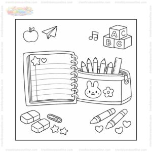 Tranh tô màu quyển vở và hộp bút