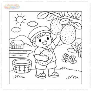 Tranh tô màu bé hái quả mít