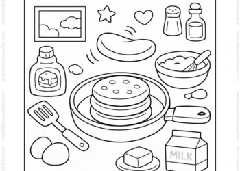 Tranh tô màu cái chảo chiên bánh pancake