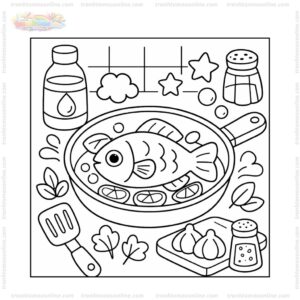 Tranh tô màu cái chảo chiên cá