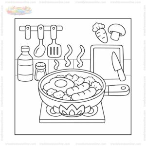 Tranh tô màu cái chảo đang nấu ăn