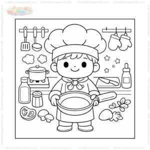 Tranh tô màu cái chảo và đầu bếp