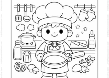 Tranh tô màu cái chảo và đầu bếp