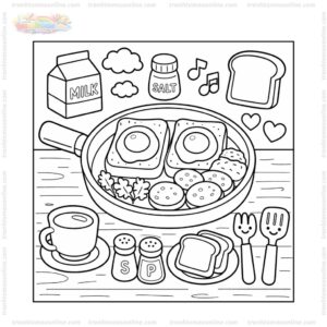Tranh tô màu cái chảo và món ăn sáng
