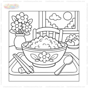 Tranh tô màu cái chén trên bàn ăn