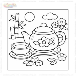 Tranh tô màu cái chén và ấm trà