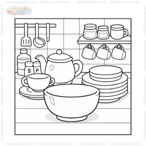 Tranh tô màu cái chén trong nhà bếp