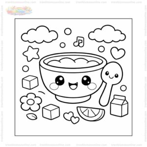 Tranh tô màu cái chén và cái muỗng