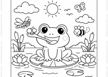 Tranh tô màu con ếch bắt côn trùng