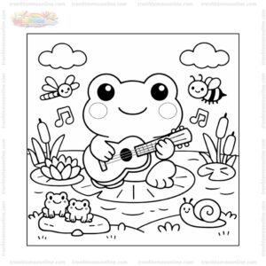 Tranh tô màu con ếch chơi đàn