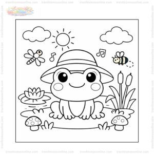 Tranh tô màu con ếch đội mũ