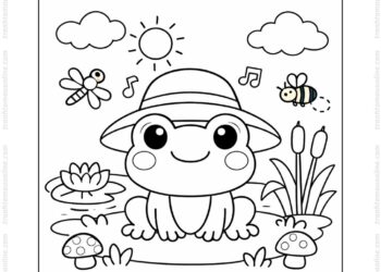 Tranh tô màu con ếch đội mũ