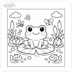 Tranh tô màu con ếch ngồi trên lá sen