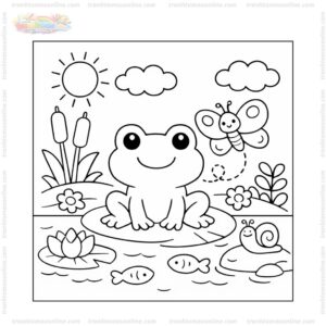 Tranh tô màu con ếch và bạn bướm