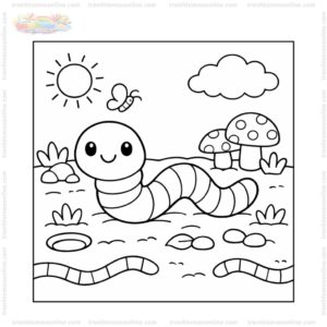 Tranh tô màu con giun bò trên đất