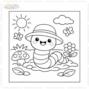 Tranh tô màu con giun đội mũ