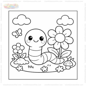 Tranh tô màu con giun và bông hoa