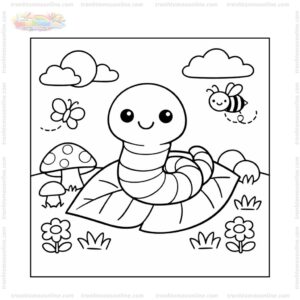 Tranh tô màu con giun và chiếc lá