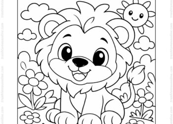 Tranh tô màu con sư tử chibi