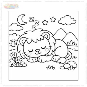 Tranh tô màu con sư tử ngủ ngon