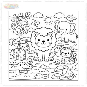 Tranh tô màu con sư tử và các loài động vật