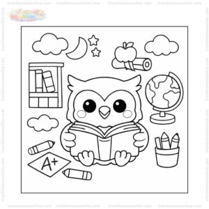Tranh tô màu cú mèo cầm sách