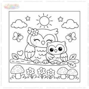 Tranh tô màu cú mèo mẹ và con