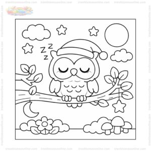 Tranh tô màu cú mèo ngủ trên cây