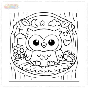 Tranh tô màu cú mèo trong tổ