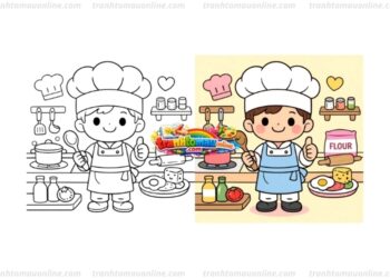 tranh tô màu đầu bếp